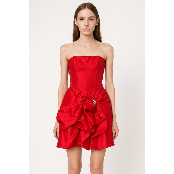 Vintage 90s Jessica McClintock Gunne Sax Red Strapless Dress Womens Size XS Hoco - Picture 1 of 16